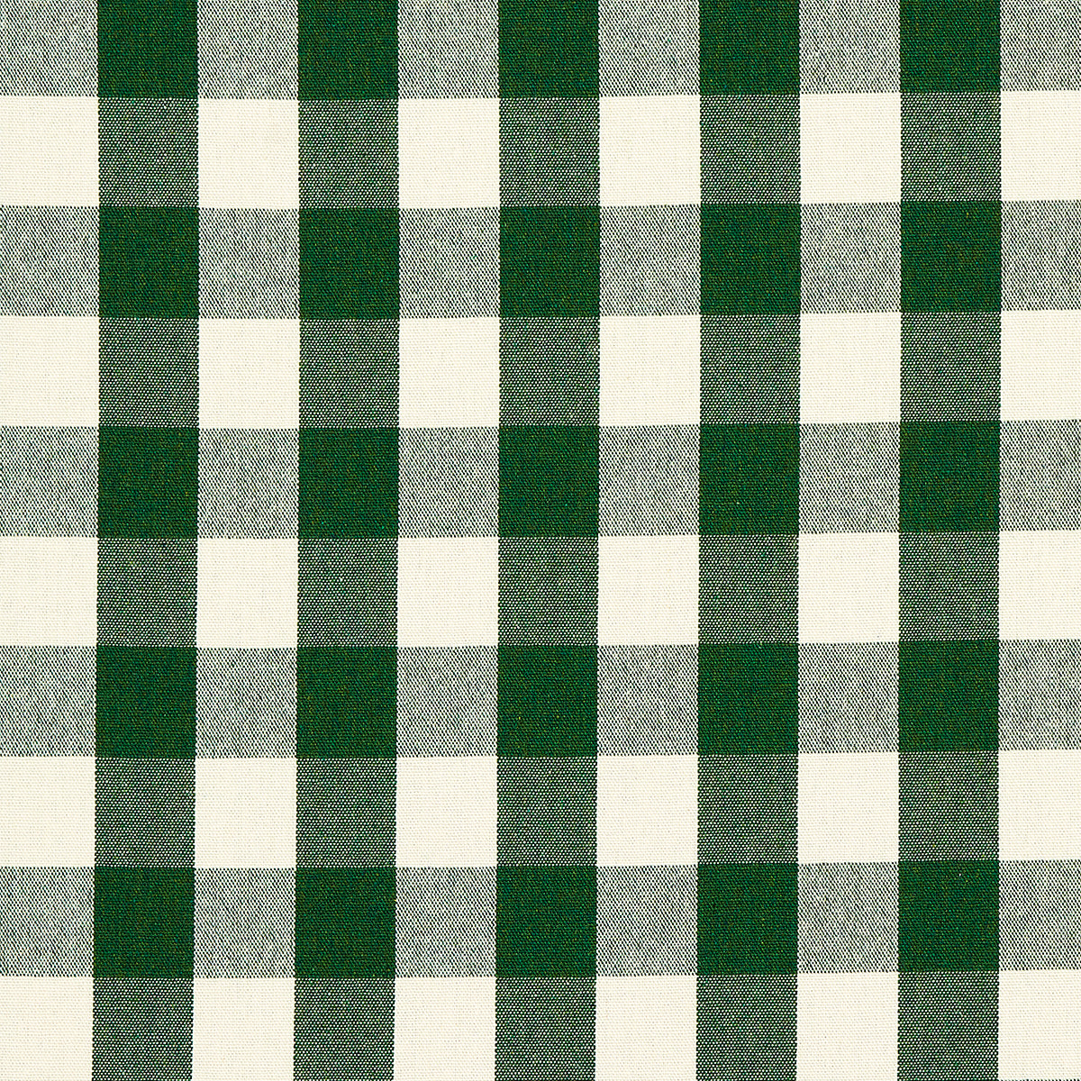 Emerald buffalo check woven fabric with evenly sized squares.