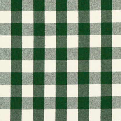 Emerald buffalo check woven fabric with evenly sized squares.