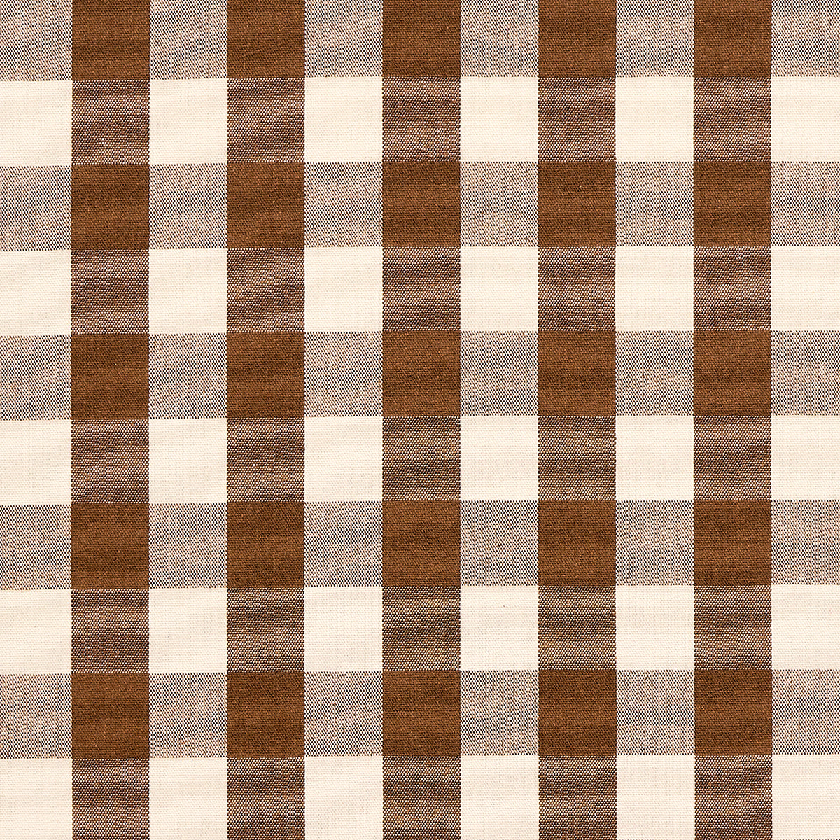Brown and coffee buffalo check fabric texture; woven cotton-like plaid suitable for shirts or table linens.