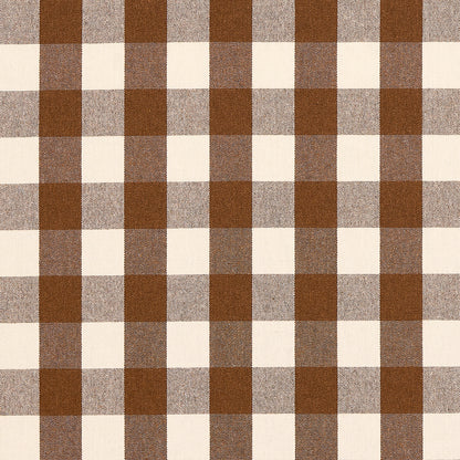 Brown and coffee buffalo check fabric texture; woven cotton-like plaid suitable for shirts or table linens.