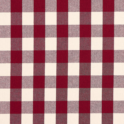Crimson and cream buffalo check fabric with large square pattern, suitable for table linens or apparel.