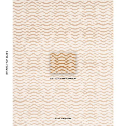 Beige and cream wavy stripe wallpaper pattern sample with a central square cutout.
