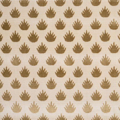 Light beige fabric with a repeating bronze palm leaf motif in neat rows.
