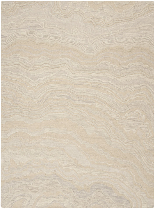 Beige and cream rug with flowing, layered lines creating a soft topographic pattern.