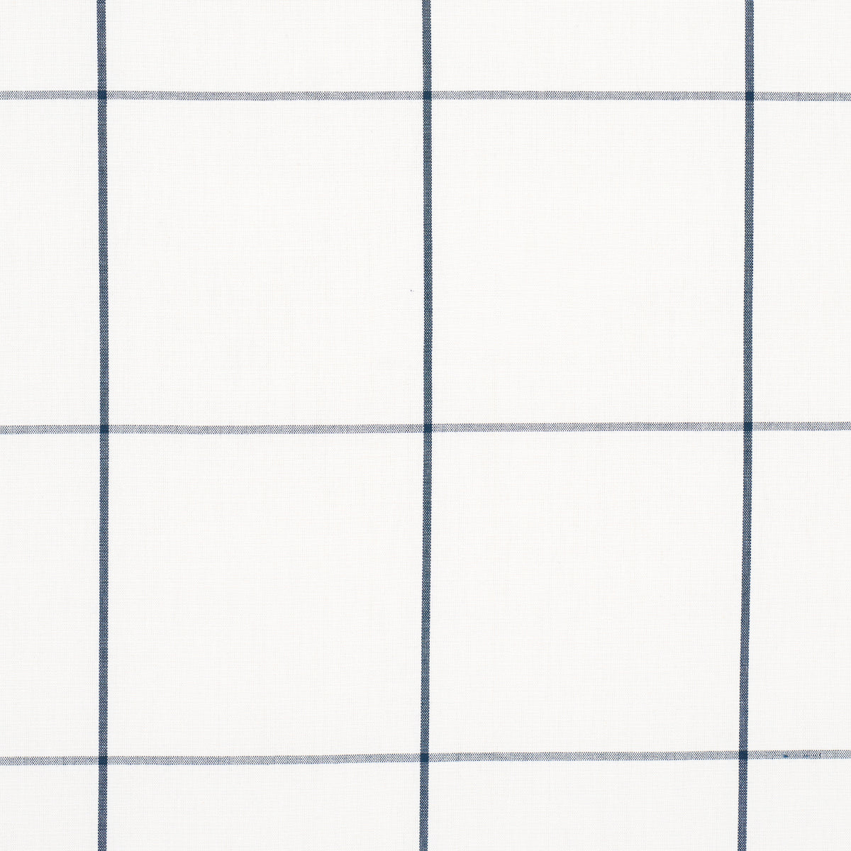 Indigo check pattern woven fabric on a white background; minimalist textile suitable for curtains, shirts, or upholstery.