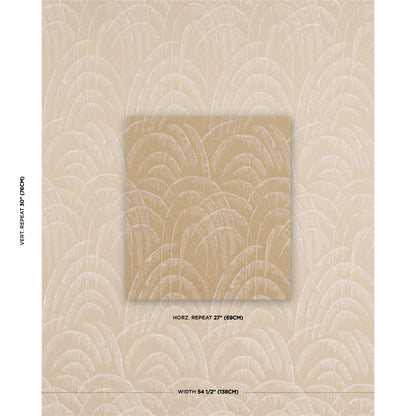 Beige wallpaper with cream scalloped arc pattern; textured, repeating design with a centered square panel.