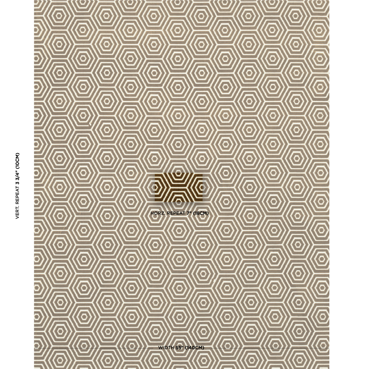 Beige and ivory hexagon honeycomb pattern on fabric; retro geometric textile for upholstery or wallpaper.