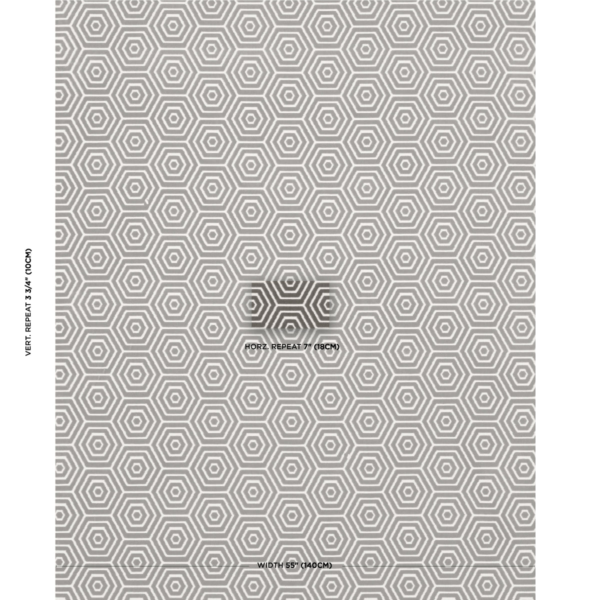 Gray and white hexagonal geometric pattern with concentric hexes; modern repeating wallpaper or fabric print.