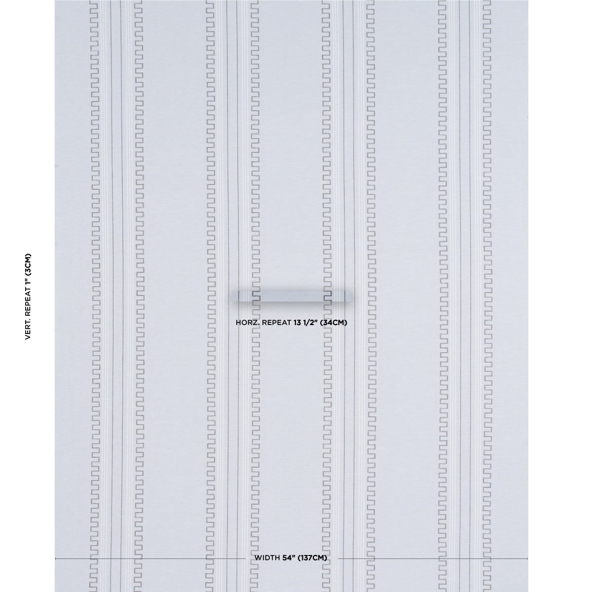 Light gray wallpaper with narrow vertical stripes of square motifs for a subtle geometric wall design.