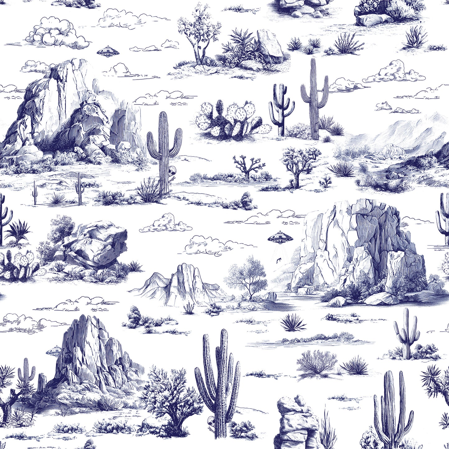 Veer Decor Area 51 Novelty Toile Navy Blue Peel and Stick Wallpaper Landscape, Novelty, Patterns Transitional, Traditional, Novelty Blue  Wallpaper - 8335-AA1