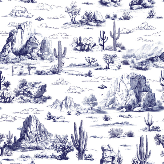 Veer Decor Area 51 Novelty Toile Navy Blue Peel and Stick Wallpaper Landscape, Novelty, Patterns Transitional, Traditional, Novelty Blue  Wallpaper - 8335-AA1