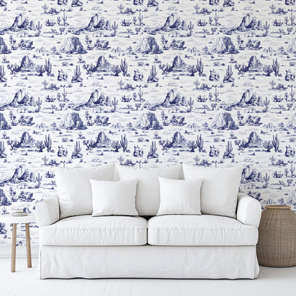Veer Decor Area 51 Novelty Toile Navy Blue Peel and Stick Wallpaper Landscape, Novelty, Patterns Transitional, Traditional, Novelty Blue  Wallpaper - 8335-AA1