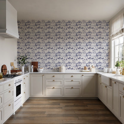 Veer Decor Area 51 Novelty Toile Navy Blue Peel and Stick Wallpaper Landscape, Novelty, Patterns Transitional, Traditional, Novelty Blue  Wallpaper - 8335-AA1