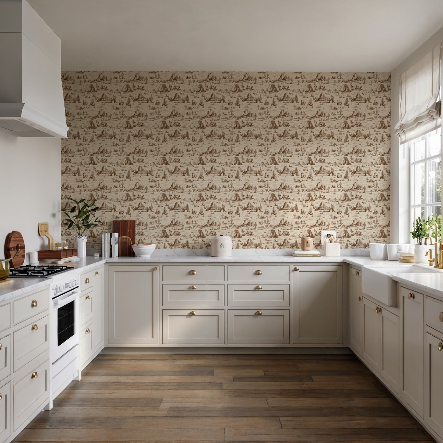 Veer Decor Area 51 Novelty Toile Brown Peel and Stick Wallpaper Landscape, Novelty, Patterns Transitional, Traditional, Novelty Brown  Wallpaper - 8335-AA2