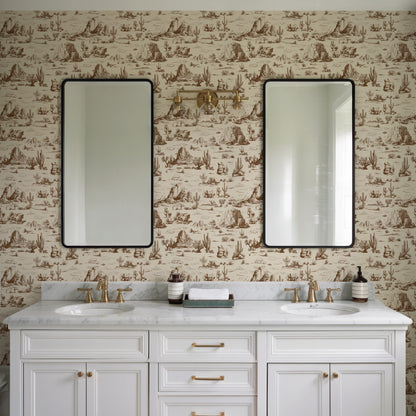 Veer Decor Area 51 Novelty Toile Brown Peel and Stick Wallpaper Landscape, Novelty, Patterns Transitional, Traditional, Novelty Brown  Wallpaper - 8335-AA2