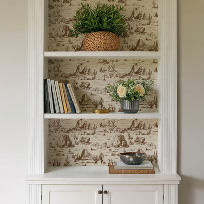 Veer Decor Area 51 Novelty Toile Brown Peel and Stick Wallpaper Landscape, Novelty, Patterns Transitional, Traditional, Novelty Brown  Wallpaper - 8335-AA2