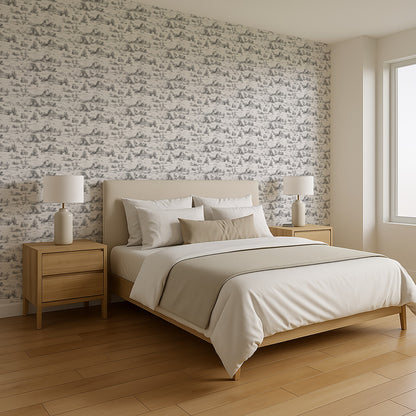 Veer Decor Area 51 Novelty Toile Gray Peel and Stick Wallpaper Landscape, Novelty, Patterns Transitional, Traditional, Novelty Gray  Wallpaper - 8335-AA3