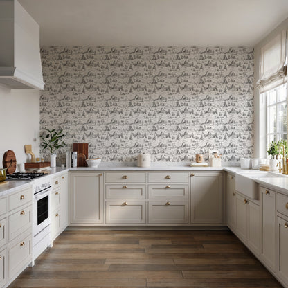 Veer Decor Area 51 Novelty Toile Gray Peel and Stick Wallpaper Landscape, Novelty, Patterns Transitional, Traditional, Novelty Gray  Wallpaper - 8335-AA3