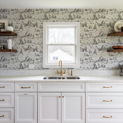 Veer Decor Area 51 Novelty Toile Gray Peel and Stick Wallpaper Landscape, Novelty, Patterns Transitional, Traditional, Novelty Gray  Wallpaper - 8335-AA3