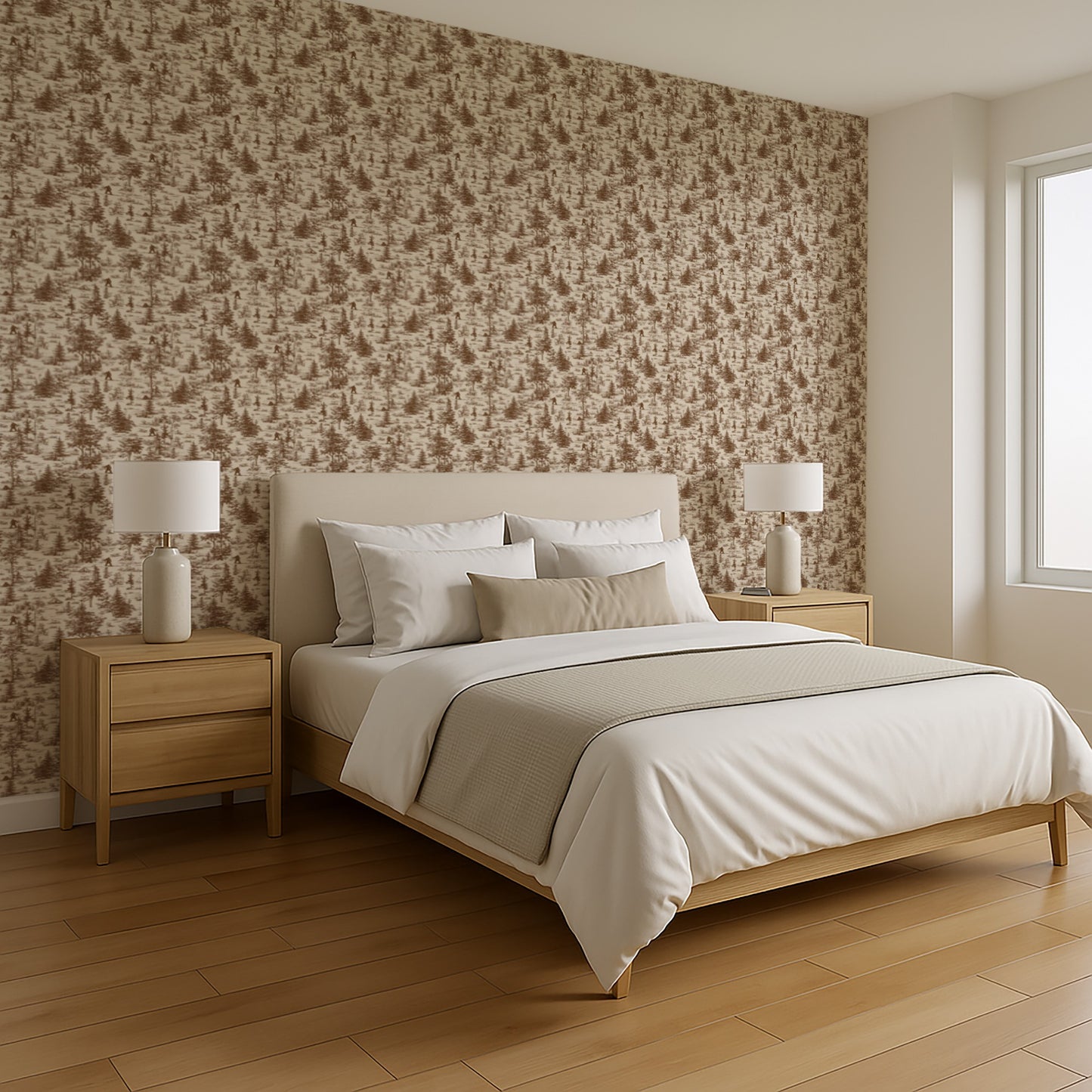 Veer Decor Bigfoot Novelty Toile Brown Peel and Stick Wallpaper Landscape, Novelty, Patterns Transitional, Traditional, Novelty Brown  Wallpaper - 8335-AB1
