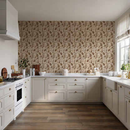 Veer Decor Bigfoot Novelty Toile Brown Peel and Stick Wallpaper Landscape, Novelty, Patterns Transitional, Traditional, Novelty Brown  Wallpaper - 8335-AB1