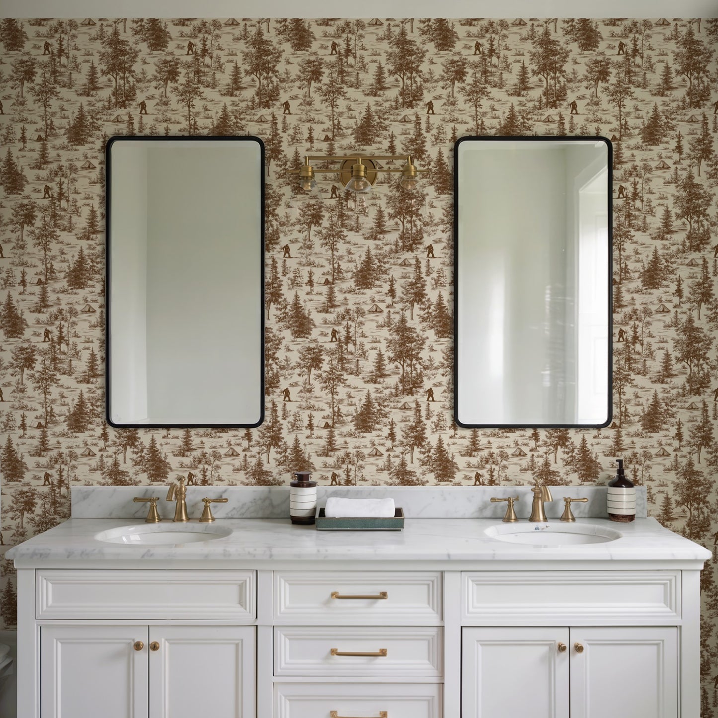 Veer Decor Bigfoot Novelty Toile Brown Peel and Stick Wallpaper Landscape, Novelty, Patterns Transitional, Traditional, Novelty Brown  Wallpaper - 8335-AB1