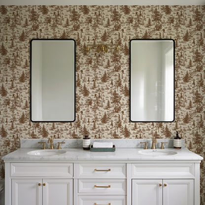 Veer Decor Bigfoot Novelty Toile Brown Peel and Stick Wallpaper Landscape, Novelty, Patterns Transitional, Traditional, Novelty Brown  Wallpaper - 8335-AB1