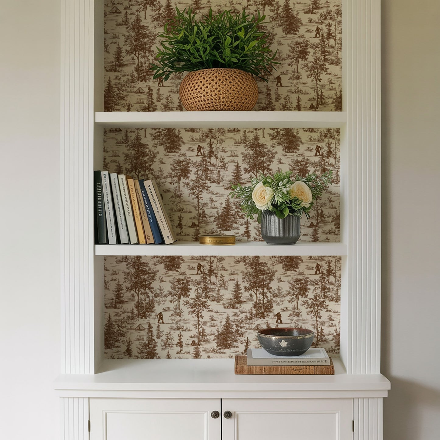 Veer Decor Bigfoot Novelty Toile Brown Peel and Stick Wallpaper Landscape, Novelty, Patterns Transitional, Traditional, Novelty Brown  Wallpaper - 8335-AB1