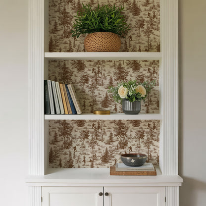 Veer Decor Bigfoot Novelty Toile Brown Peel and Stick Wallpaper Landscape, Novelty, Patterns Transitional, Traditional, Novelty Brown  Wallpaper - 8335-AB1