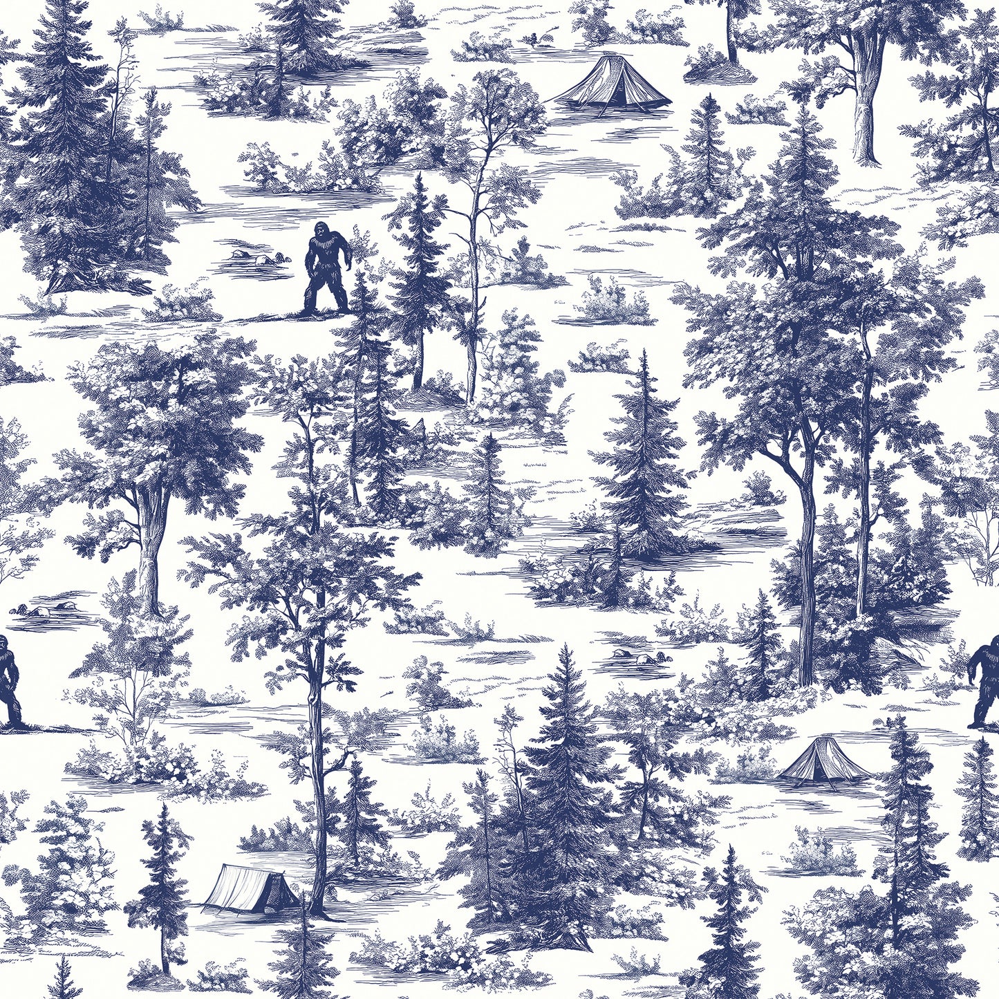 Veer Decor Bigfoot Novelty Toile Navy Blue Peel and Stick Wallpaper Landscape, Novelty, Patterns Transitional, Traditional, Novelty Blue  Wallpaper - 8335-AB3