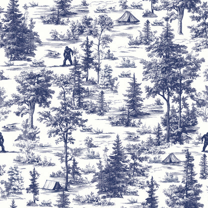 Veer Decor Bigfoot Novelty Toile Navy Blue Peel and Stick Wallpaper Landscape, Novelty, Patterns Transitional, Traditional, Novelty Blue  Wallpaper - 8335-AB3