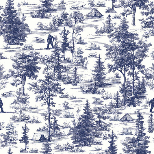 Veer Decor Bigfoot Novelty Toile Navy Blue Peel and Stick Wallpaper Landscape, Novelty, Patterns Transitional, Traditional, Novelty Blue  Wallpaper - 8335-AB3