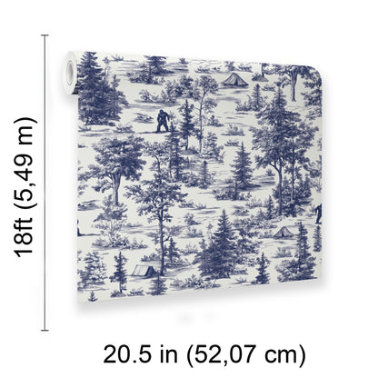 Veer Decor Bigfoot Novelty Toile Navy Blue Peel and Stick Wallpaper Landscape, Novelty, Patterns Transitional, Traditional, Novelty Blue  Wallpaper - 8335-AB3