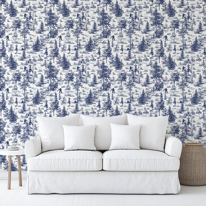 Veer Decor Bigfoot Novelty Toile Navy Blue Peel and Stick Wallpaper Landscape, Novelty, Patterns Transitional, Traditional, Novelty Blue  Wallpaper - 8335-AB3