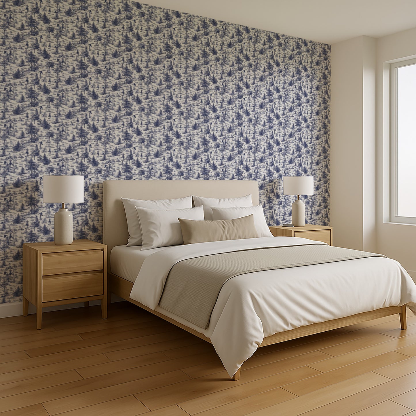 Veer Decor Bigfoot Novelty Toile Navy Blue Peel and Stick Wallpaper Landscape, Novelty, Patterns Transitional, Traditional, Novelty Blue  Wallpaper - 8335-AB3
