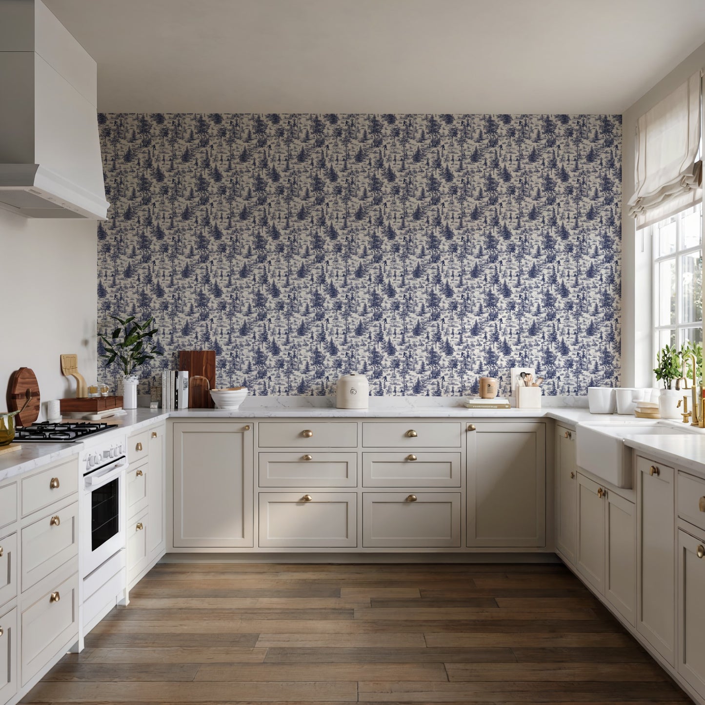 Veer Decor Bigfoot Novelty Toile Navy Blue Peel and Stick Wallpaper Landscape, Novelty, Patterns Transitional, Traditional, Novelty Blue  Wallpaper - 8335-AB3