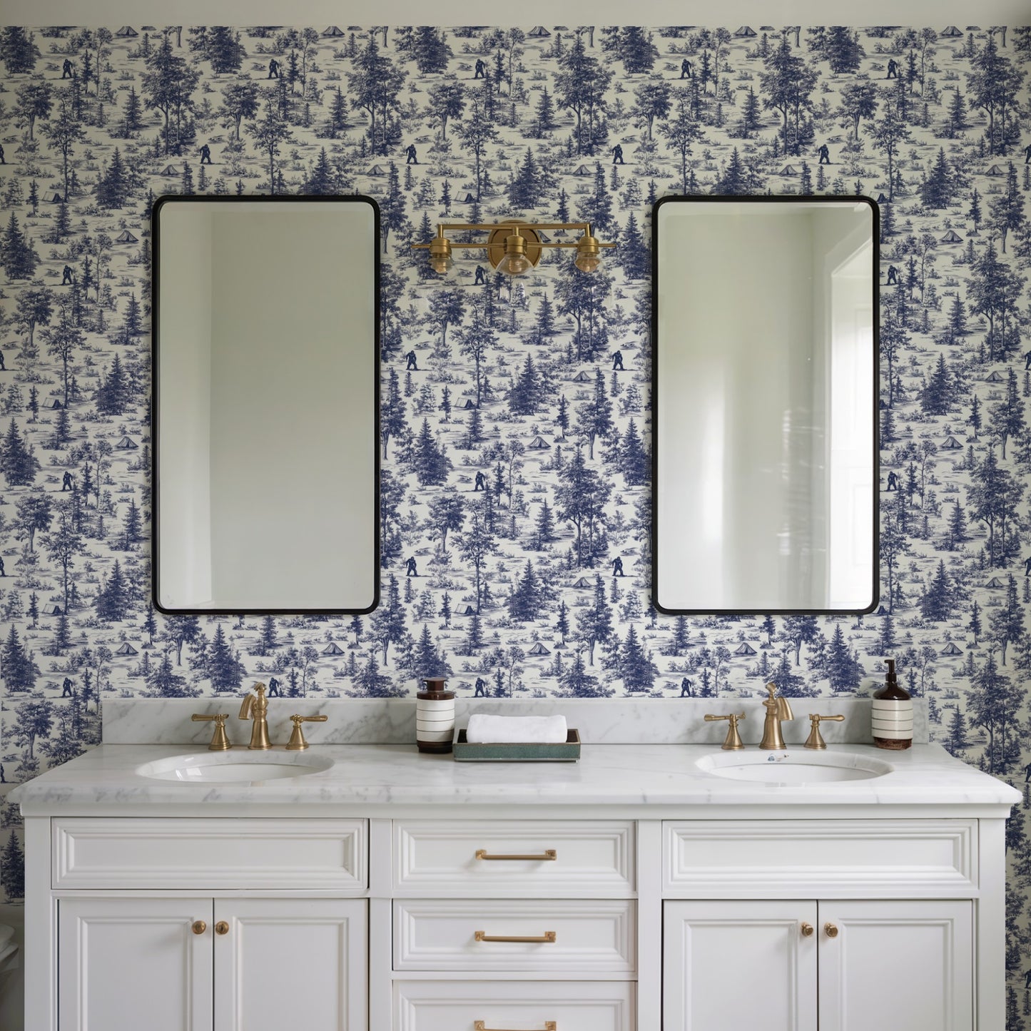 Veer Decor Bigfoot Novelty Toile Navy Blue Peel and Stick Wallpaper Landscape, Novelty, Patterns Transitional, Traditional, Novelty Blue  Wallpaper - 8335-AB3