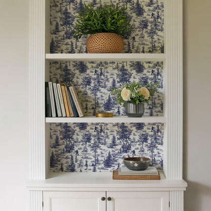 Veer Decor Bigfoot Novelty Toile Navy Blue Peel and Stick Wallpaper Landscape, Novelty, Patterns Transitional, Traditional, Novelty Blue  Wallpaper - 8335-AB3