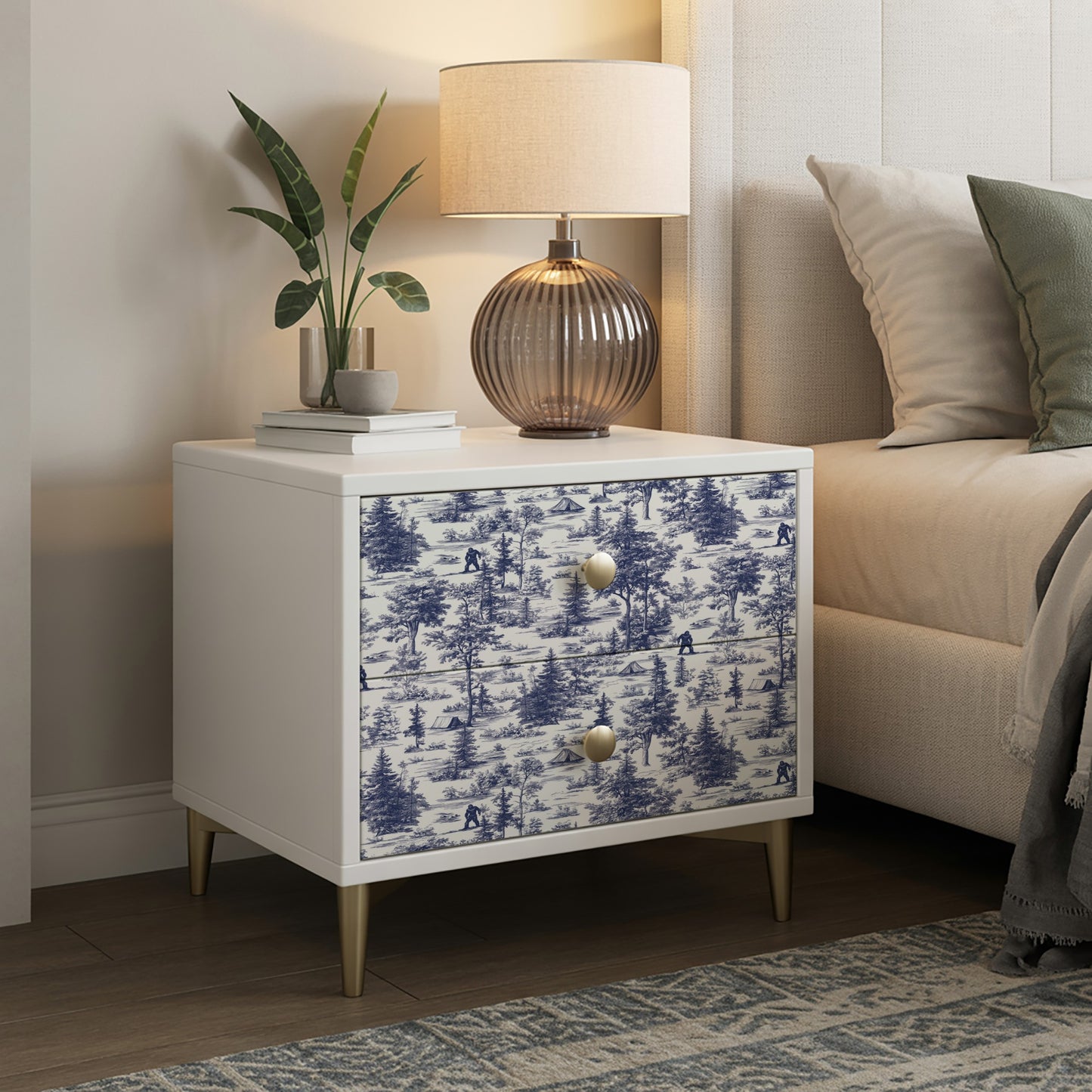 Veer Decor Bigfoot Novelty Toile Navy Blue Peel and Stick Wallpaper Landscape, Novelty, Patterns Transitional, Traditional, Novelty Blue  Wallpaper - 8335-AB3