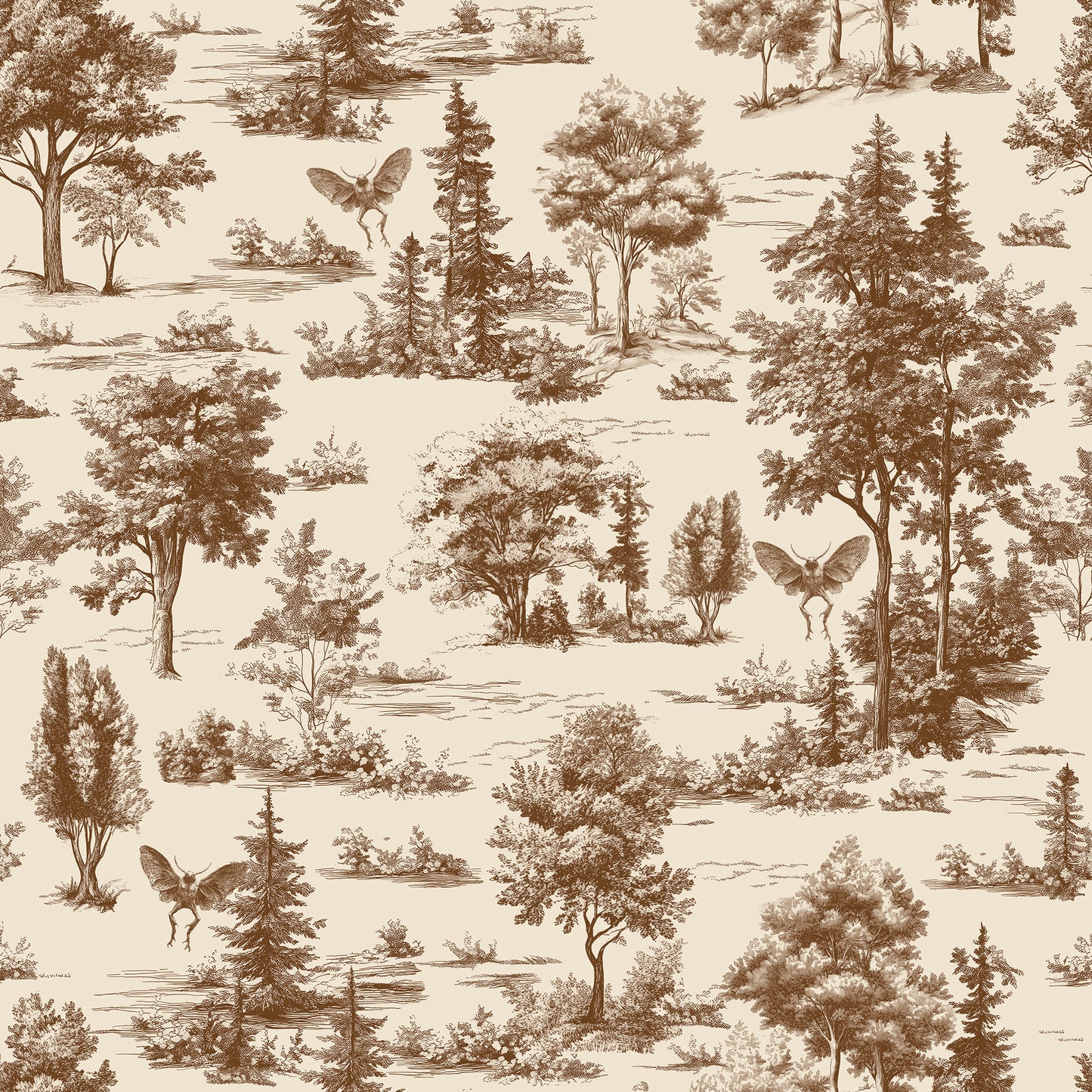 Veer Decor Mothman Novelty Toile Brown Peel and Stick Wallpaper Landscape, Novelty, Patterns Transitional, Traditional, Novelty Brown  Wallpaper - 8335-AC1
