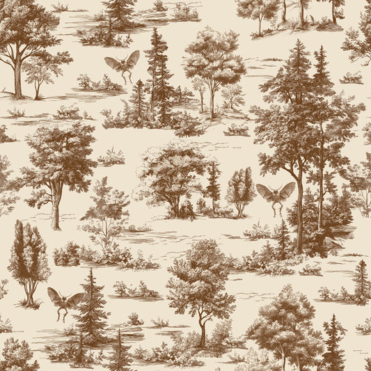 Veer Decor Mothman Novelty Toile Brown Peel and Stick Wallpaper Landscape, Novelty, Patterns Transitional, Traditional, Novelty Brown  Wallpaper - 8335-AC1