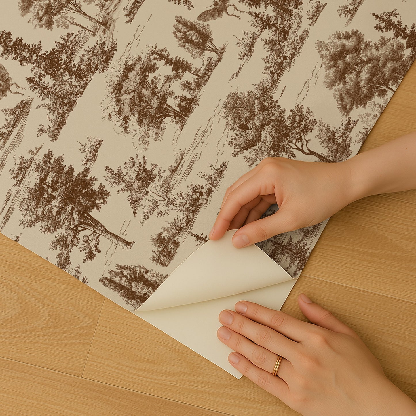 Veer Decor Mothman Novelty Toile Brown Peel and Stick Wallpaper Landscape, Novelty, Patterns Transitional, Traditional, Novelty Brown  Wallpaper - 8335-AC1