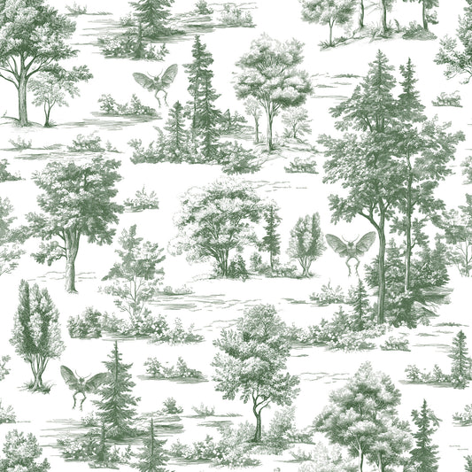 Veer Decor Mothman Novelty Toile Green Peel and Stick Wallpaper Landscape, Novelty, Patterns Transitional, Traditional, Novelty Sage  Wallpaper - 8335-AC2