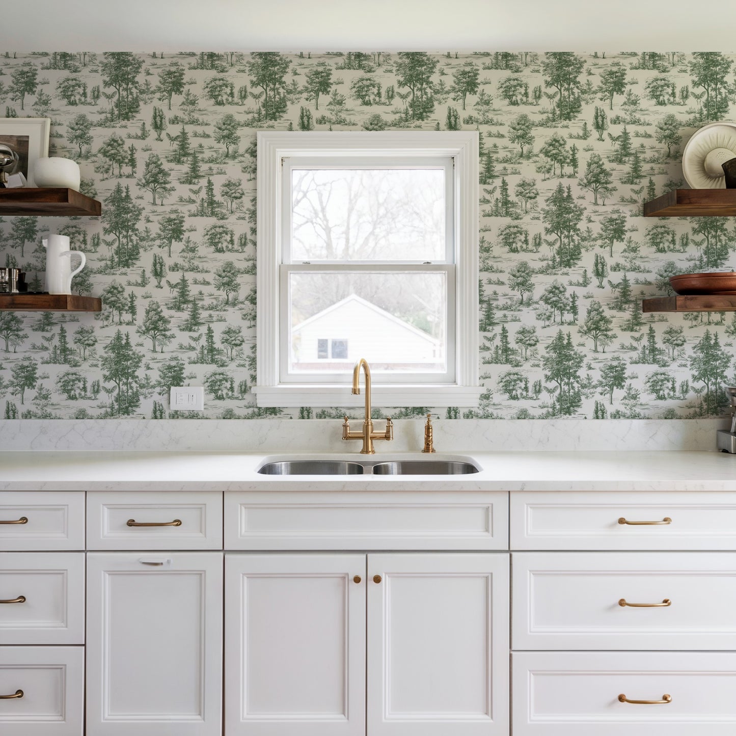 Veer Decor Mothman Novelty Toile Green Peel and Stick Wallpaper Landscape, Novelty, Patterns Transitional, Traditional, Novelty Sage  Wallpaper - 8335-AC2