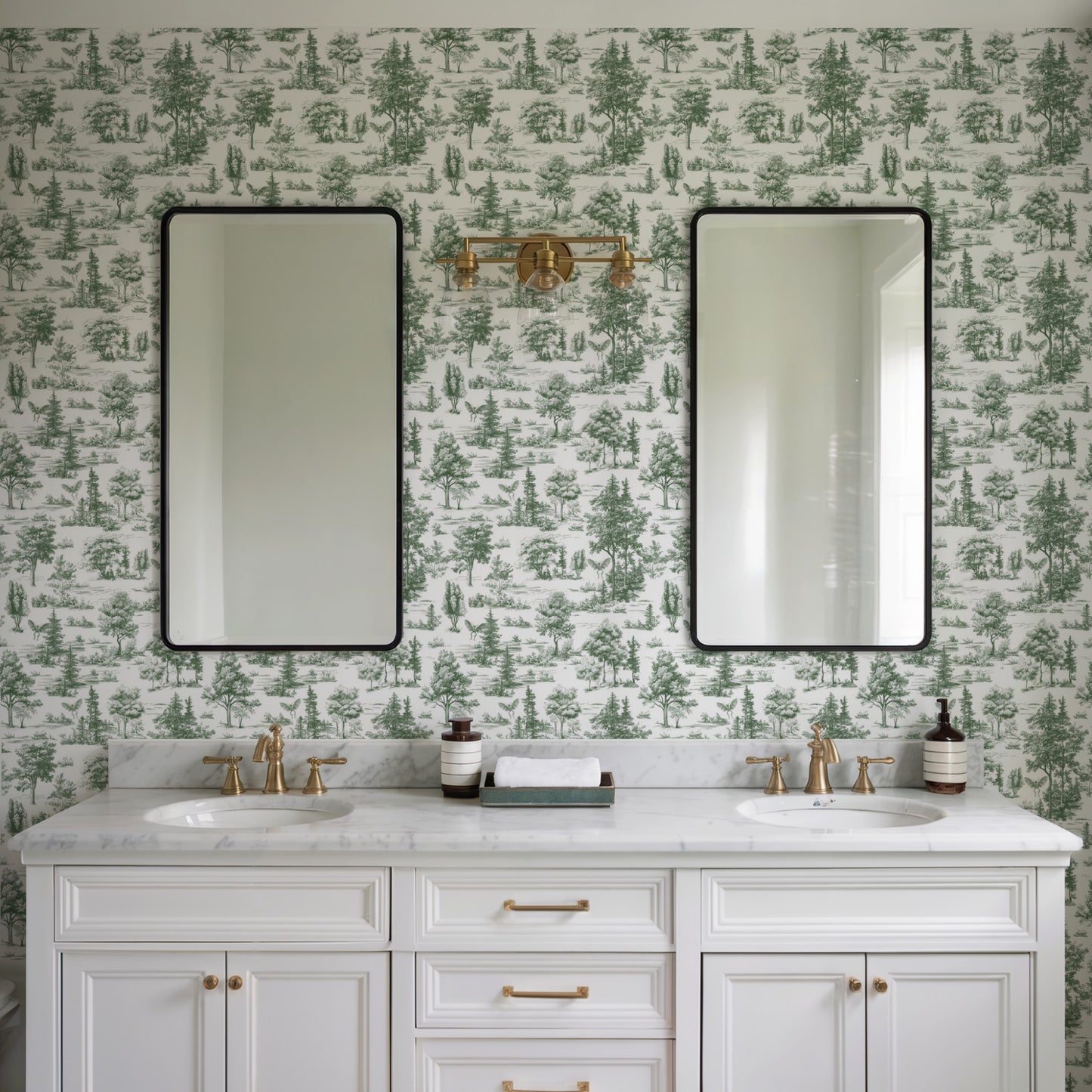 Veer Decor Mothman Novelty Toile Green Peel and Stick Wallpaper Landscape, Novelty, Patterns Transitional, Traditional, Novelty Sage  Wallpaper - 8335-AC2