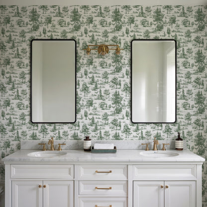 Veer Decor Mothman Novelty Toile Green Peel and Stick Wallpaper Landscape, Novelty, Patterns Transitional, Traditional, Novelty Sage  Wallpaper - 8335-AC2