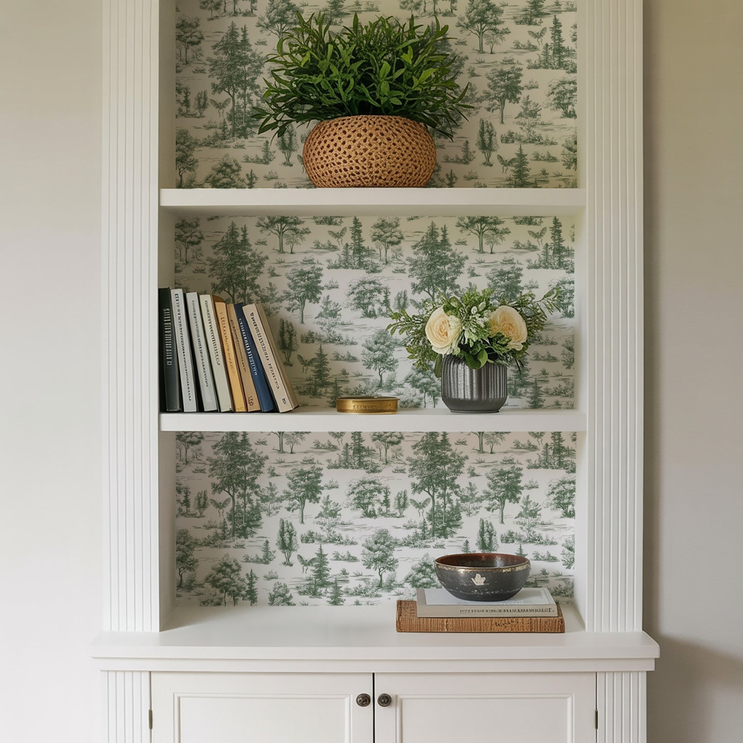 Veer Decor Mothman Novelty Toile Green Peel and Stick Wallpaper Landscape, Novelty, Patterns Transitional, Traditional, Novelty Sage  Wallpaper - 8335-AC2