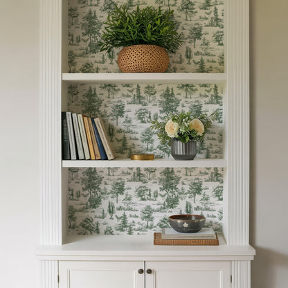 Veer Decor Mothman Novelty Toile Green Peel and Stick Wallpaper Landscape, Novelty, Patterns Transitional, Traditional, Novelty Sage  Wallpaper - 8335-AC2