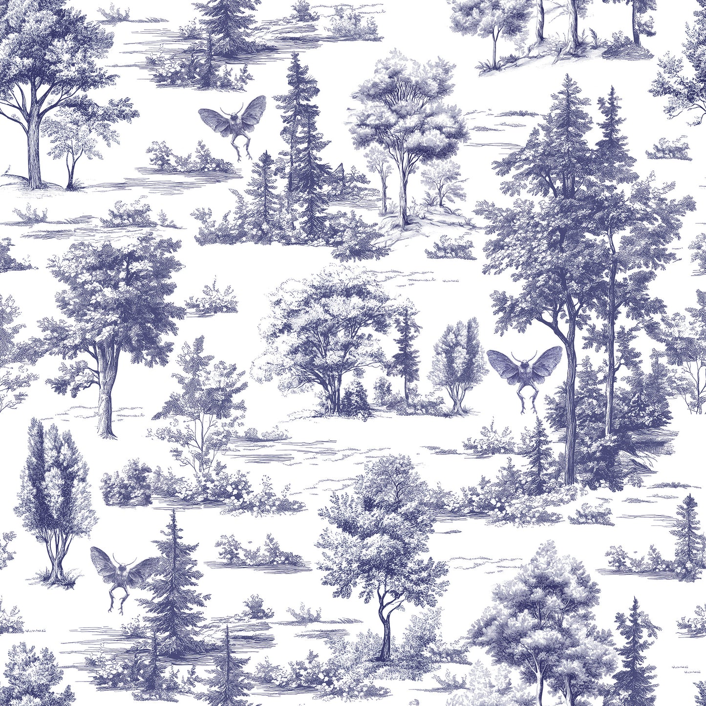 Veer Decor Mothman Novelty Toile Navy Blue Peel and Stick Wallpaper Landscape, Novelty, Patterns Transitional, Traditional, Novelty Blue  Wallpaper - 8335-AC3