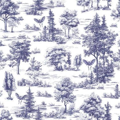Veer Decor Mothman Novelty Toile Navy Blue Peel and Stick Wallpaper Landscape, Novelty, Patterns Transitional, Traditional, Novelty Blue  Wallpaper - 8335-AC3
